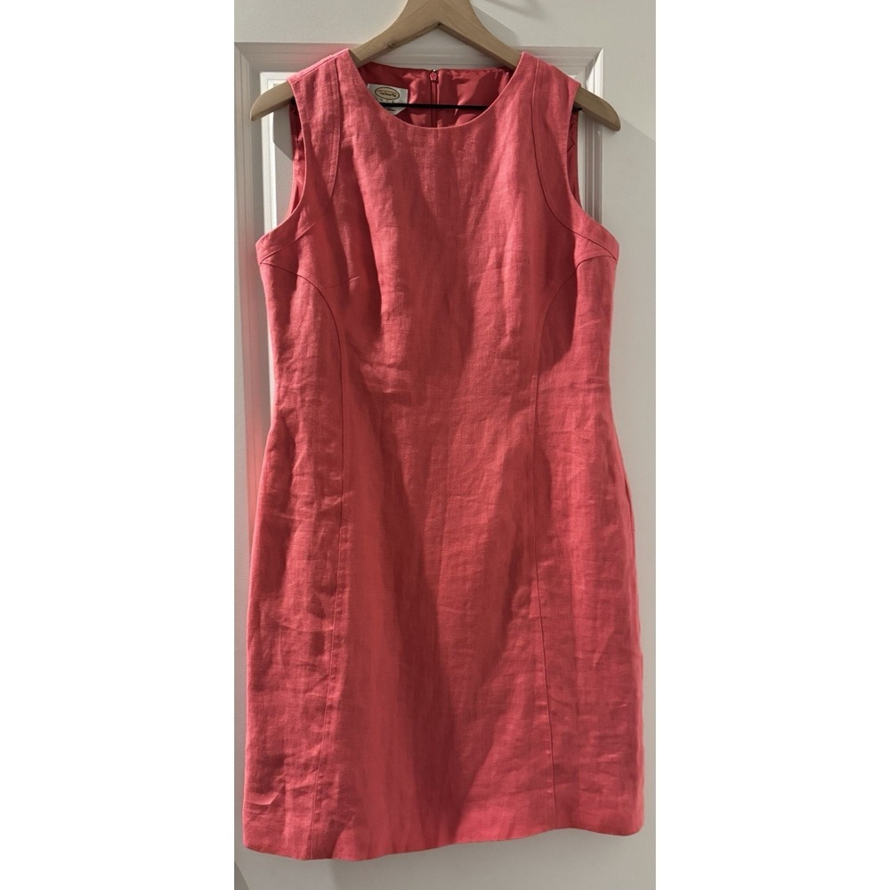 Talbots Petites 100% Linen Sheath Dress Womens 10 Coral Pink Sleeveless Career